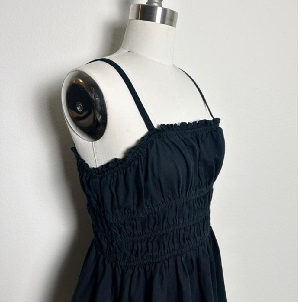 Sustainable‎ Cotton Linen Blend Women Small Black Smocked Ruffle Capsule Mini